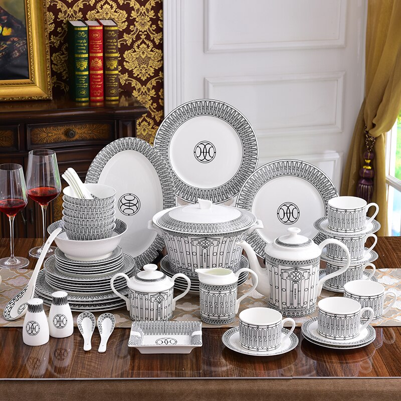 Light Luxury Bone China Tableware Set Coffee Cup Salad Plate Tea Pot Set